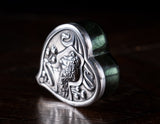 Large Silver & Green Glass Heart Box by Levi & Salaman, Birmingham, 1901.