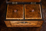 Walnut Parquetry, Brass & Mother Of Pearl Inlaid Tea Caddy, c.1880