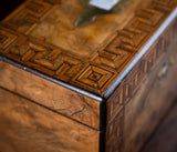 Walnut Parquetry, Brass & Mother Of Pearl Inlaid Tea Caddy, c.1880