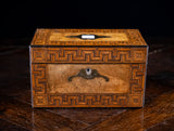 Walnut Parquetry, Brass & Mother Of Pearl Inlaid Tea Caddy, c.1880