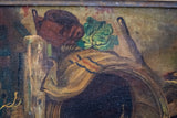 'The Dog & Hog' 19th Century Oil On Canvas. Naive School.