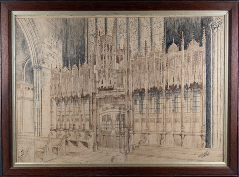 Large Architectural Pen & Ink Drawing Of A Cathedral, Dated 1908 - Harrington Antiques
