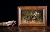 Still Life of Bird Nests and Primroses - Oil On Board. - Harrington Antiques