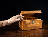 Walnut Parquetry, Brass & Mother Of Pearl Inlaid Tea Caddy, c.1880 - Harrington Antiques