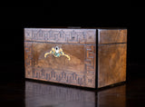 Walnut Parquetry, Brass & Mother Of Pearl Inlaid Tea Caddy, c.1880 - Harrington Antiques