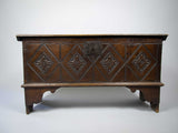 17th Century Style Oak Plank Coffer With Carved Lozenge Design - Harrington Antiques
