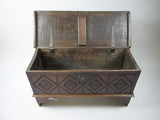 17th Century Style Oak Plank Coffer With Carved Lozenge Design - Harrington Antiques