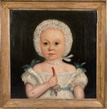 19th Century Naive Portrait Of A Young Child. Oil On Canvas. - Harrington Antiques