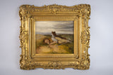 19th Century Oil On Canvas Resting Shepherd & Dog In Landscape, Signed & Dated. English School. - Harrington Antiques