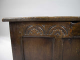 Antique 17th Century Three Panel Carved Oak Coffer / Blanket Box - Harrington Antiques