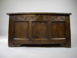 Antique 17th Century Three Panel Carved Oak Coffer / Blanket Box - Harrington Antiques