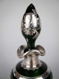 Art Nouveau Emerald Glass Scent Bottle With Silver Overlay, c.1900-1910. - Harrington Antiques