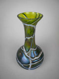 Art Nouveau Jugendstil Bohemian Iridescent and Trailed Green Glass Vase - Harrington Antiques