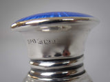 Blue Guilloche Enamel, Sterling Silver & Cut Glass Scent Bottle. H. Pidduck & Sons, Birmingham, 1929 - Harrington Antiques