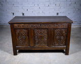 Charles II 17th Century Carved Three Panel Oak Coffer / Chest, c.1680 - Harrington Antiques