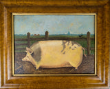Early 20th Century Prize Pig In Landscape, Oil On Panel - English School. - Harrington Antiques