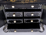 Fine Mother of Pearl & Abalone Ebonised Papier-Mache Jewellery Cabinet, c.1850. - Harrington Antiques