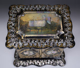 Fine Mother of Pearl & Abalone Ebonised Papier-Mache Jewellery Cabinet, c.1850. - Harrington Antiques