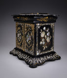 Fine Mother of Pearl & Abalone Ebonised Papier-Mache Jewellery Cabinet, c.1850. - Harrington Antiques