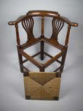 Georgian 18th Century Oak, Elm and Rush Seat Corner Chair - Harrington Antiques