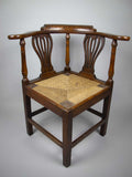 Georgian 18th Century Oak, Elm and Rush Seat Corner Chair - Harrington Antiques