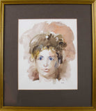 'Girl With Hair Up' Watercolour by Gill Levin (1935-), Dated 1989. Framed. - Harrington Antiques