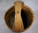 Large 19th Century Chinese Woven Rice Basket With Wooden Handle - Harrington Antiques
