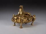Large 19th Century Gilt Bronze Inkwell With Hound & Monopedic Lion Legs - Harrington Antiques