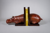 Large Red Leather Hippo Bookends - Harrington Antiques