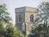 'Ousden Church, Nr Bury St Edmunds', Suffolk Watercolour by Michael Petttersson. - Harrington Antiques