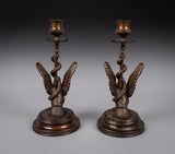 Pair Of Early 20thC Bronze Eagle & Serpent Candlesticks - Harrington Antiques