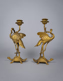 Pair Of French 'Japanesque' Gilt Bronze Candlesticks, c.1890. - Harrington Antiques