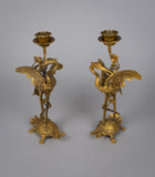 Pair Of French 'Japanesque' Gilt Bronze Candlesticks, c.1890. - Harrington Antiques