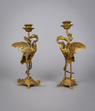 Pair Of French 'Japanesque' Gilt Bronze Candlesticks, c.1890. - Harrington Antiques