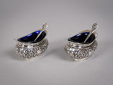 Pair Sterling Silver Salt Cellars & Matching Spoons by Joseph Gloster, Birmingham, 1905. - Harrington Antiques
