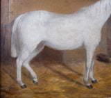 Portrait Of A White Horse In Stable, Signed & Dated 'R. Cooper, 1849'. Oil On Canvas. - Harrington Antiques