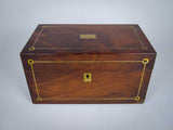 Regency George IV Mahogany & Brass Inlaid Tea Caddy With Interior Compartments. - Harrington Antiques
