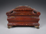 Regency Red Leather & Brass Workbox With Secret Compartment. - Harrington Antiques