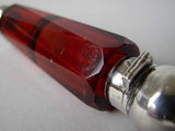 Ruby Glass and Sterling Silver Triangular Cut Double Ended Scent Bottle, c.1890-1900. - Harrington Antiques