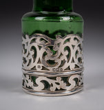 Sterling Silver Emerald Green Glass Scent Bottle by William Hutton & Sons, 1903 - Harrington Antiques
