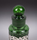 Sterling Silver Emerald Green Glass Scent Bottle by William Hutton & Sons, 1903 - Harrington Antiques