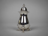 Sterling Silver Salt Cellar & Pepperette Cruet Set by Atkin Bros, 1939 & 1940. - Harrington Antiques