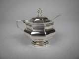 Sterling Silver Three Piece Cruet Set With Spoon by Ernest Druiff & Co, 1925. - Harrington Antiques