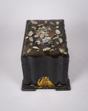 Victorian Papier Mache Mother Of Pearl Tea Caddy, c.1860 - Harrington Antiques